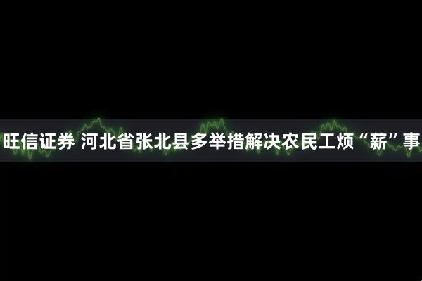 旺信证券 河北省张北县多举措解决农民工烦“薪”事